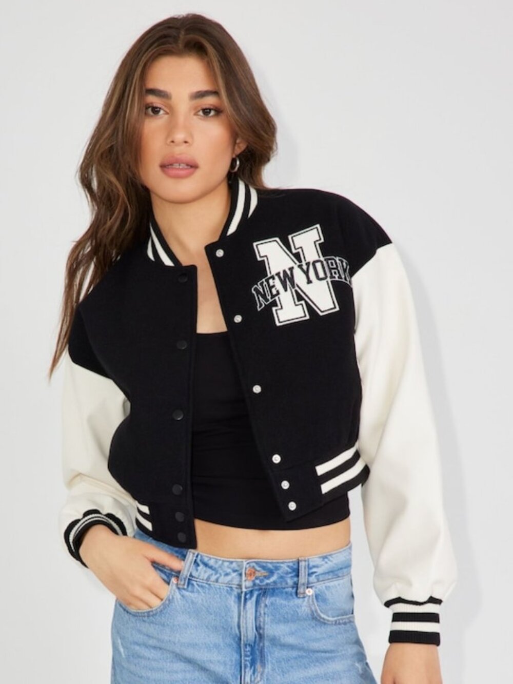 GARAGE Black and Cream 'New York' Varsity Jacket M BRAND NEW w TAGS